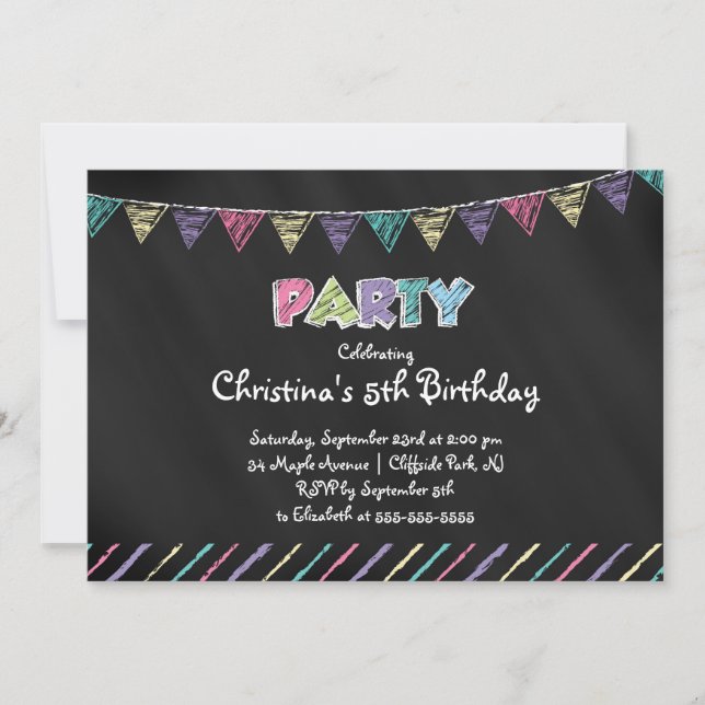 Cute Chalkboard-inbjudan till Flick kalas Inbjudningar (Framsida)
