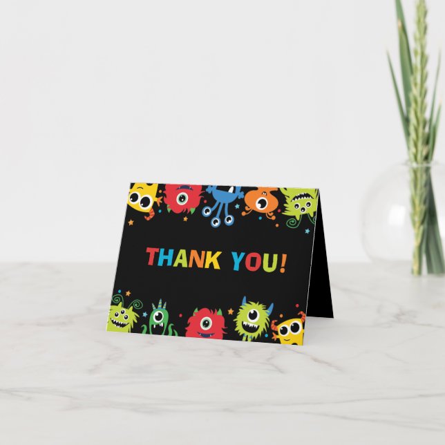 Cute Chalkboard Little Monsters Boy Birthday Tält Tack Kort (Framsida)