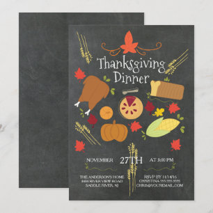 Cute Chalkboard Thanksgiving Dinner Inbjudan