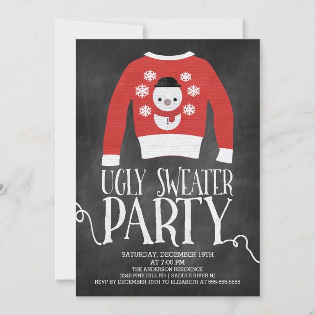 Cute Chalkboard Ugly Sweater Julfest Inbjudningar (Framsida)