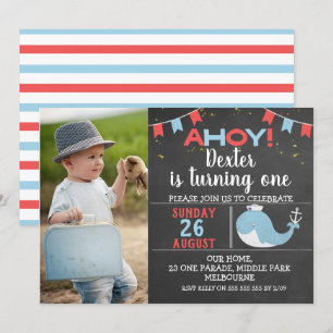 Cute Chalkboard Whale Photo Birthday-inbjudan Inbjudningar
