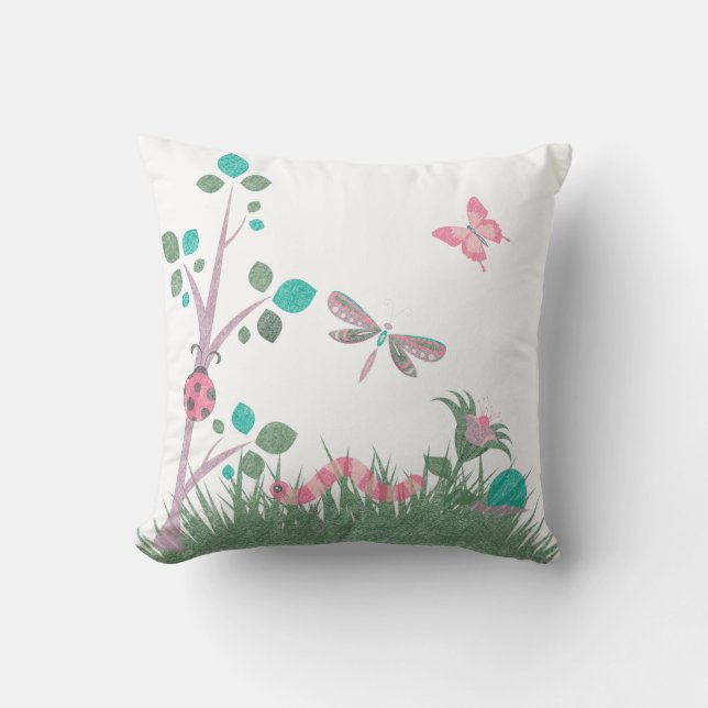 Cute Chalkboard Woodland Kryp White CUSHION Kudde (Framsida)