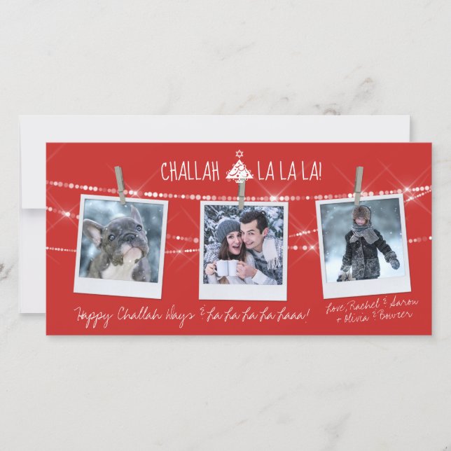 Cute Challah Days La La 3-Photo Helgdag Card (Framsida)