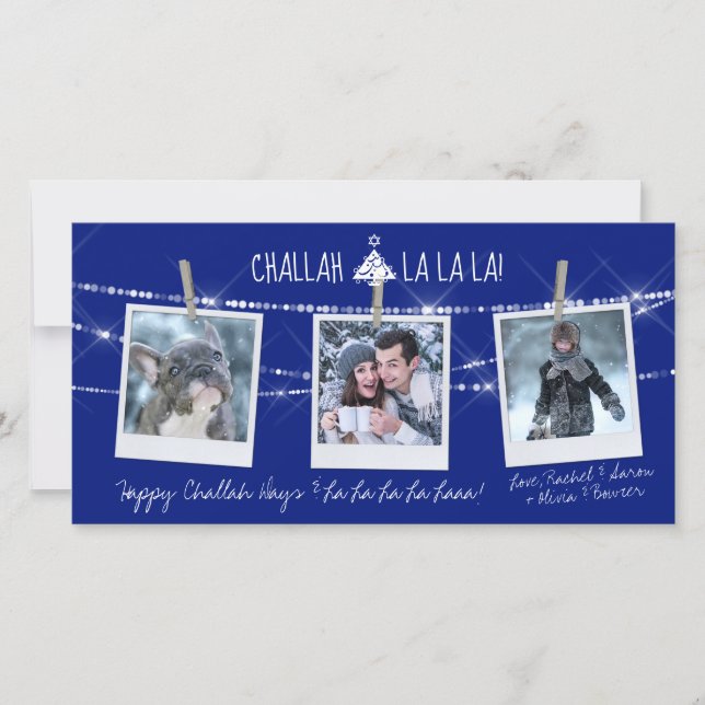 Cute Challah Days La La 3-Photo Helgdag Card (Framsida)