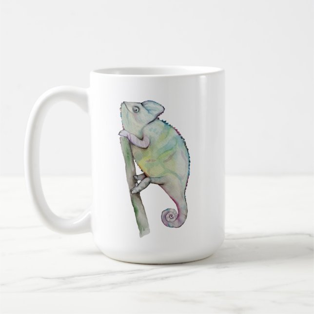 Cute chameleon målad i vattenfärg kaffemugg (Vänster)