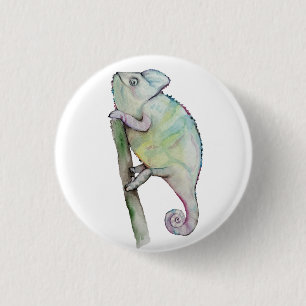 Cute chameleon målad i vattenfärg knapp
