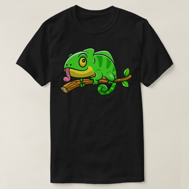 Cute Chameleon på Tecknaden Träd T Shirt (Design framsida)