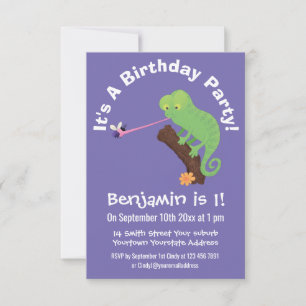 Cute chameleon som fångar en kryp-tecknad inbjudningar