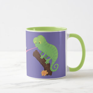 Cute chameleon som fångar en kryp-tecknad mugg