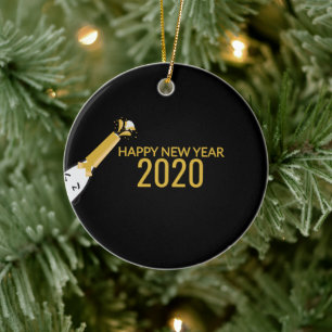 Cute Champagne Flaska och Gott nytt år 2020 Julgransprydnad Keramik