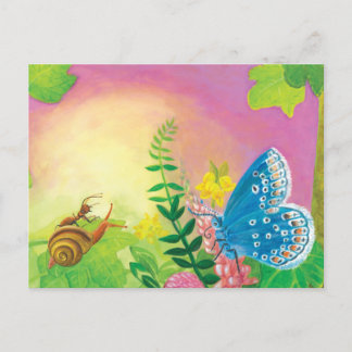 Cute Chapman's Blue Butterfly & Ant & Snigel Motif Vykort