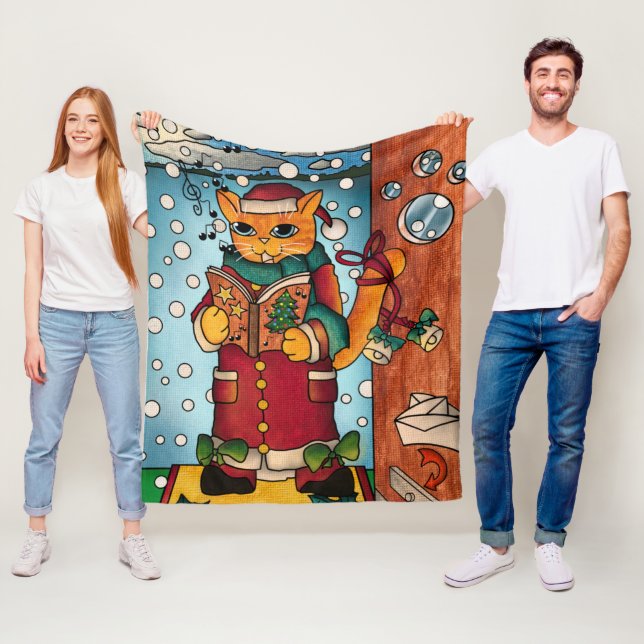 Cute Charming jul Sång Singer Cat Fleecefilt (På plats)