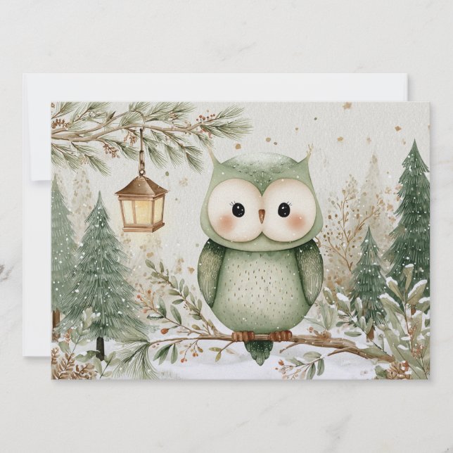 Cute charming owl Christmas Julkort (Framsida)
