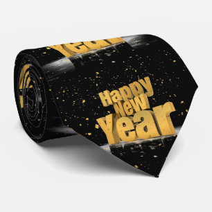 Cute Charsing Guld Gott nytt år Design på svart Slips