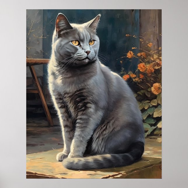 Cute Chartreux Cat Art Print Poster (Framsidan)