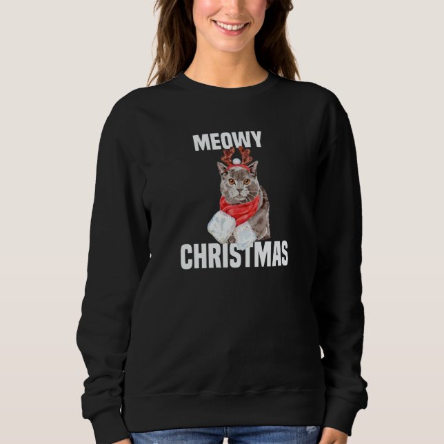 Cute Chartreux Cat with Reindeer Costume Meowy Chr T Shirt (Framsida)