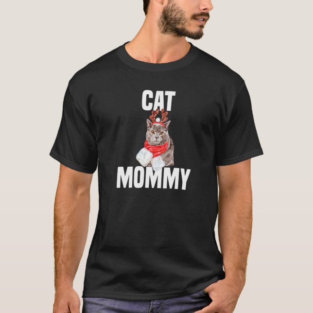 Cute Chartreux-katt med renkostumkatt mamma T Shirt (Framsida)