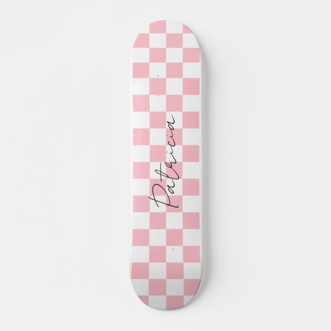Cute Checkboard Mönster Rosa Mini Skateboard Bräda 18,5 Cm (Framsida)