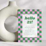 Cute Checkerboard Rosa Grönt 21:a födelsedagen Par Inbjudningar<br><div class="desc">Geometric 21 Birthday Party Investigation in Rosa and Grönt för Cute Roligt Retro Checkerboard</div>