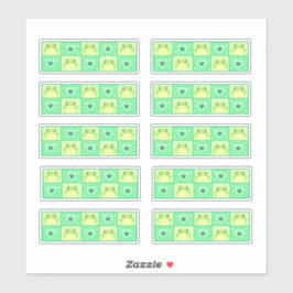 Cute Checkered Grönt Frog with hearts and Sparkles Klistermärken