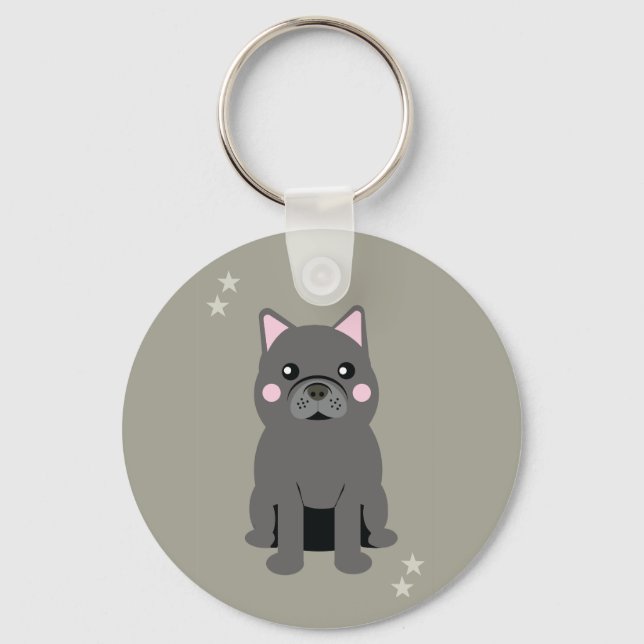 Cute Cheeks Gray French Bulldog Nyckelring (Framsida)