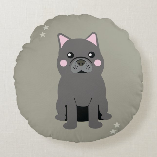 Cute Cheeks Gray French Bulldog Rund Kudde (Framsidan)