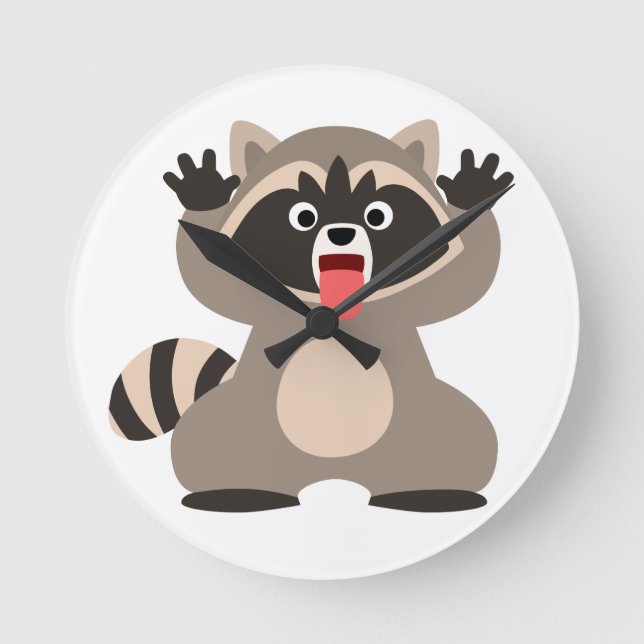 Cute Cheeky Tecknad Raccoon Rund Klocka (Framsida)