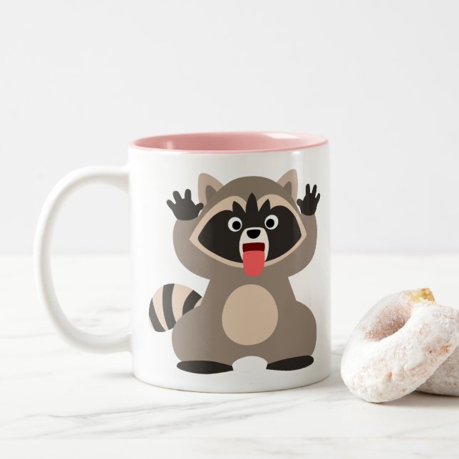 Cute Cheeky Tecknad Raccoon Två-Tonad Mugg (Med munk)