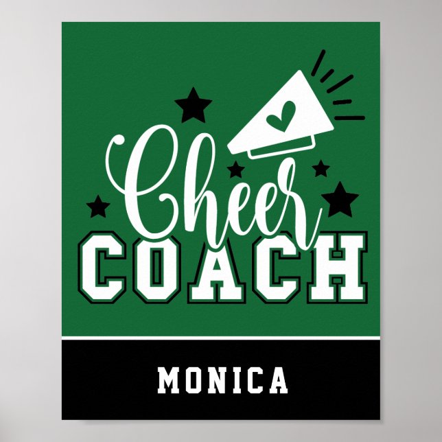 Cute Cheer Coach Personlig Grönt & Black Poster (Framsidan)