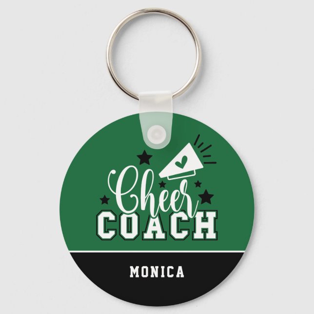 Cute Cheer Coach Personlig Grönt och Black Nyckelring (Framsida)
