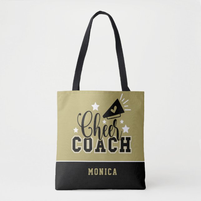 Cute Cheer Coach Personlig Guld och Black Tygkasse (Framsida)