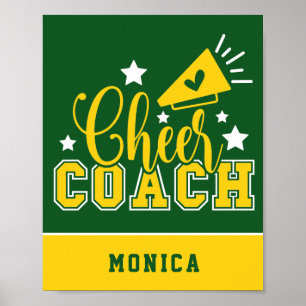 Cute Cheer Coach Personlig Kelly Grönt & Gult Poster