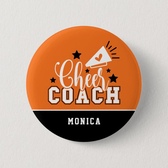 Cute Cheer Coach Personlig Orange & Black Knapp (Framsida)