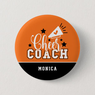 Cute Cheer Coach Personlig Orange & Black Knapp