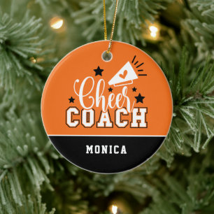 Cute Cheer Coach Personlig Orange och Black Julgransprydnad Keramik