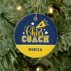 Cute Cheer Coach Personlig Royal Blue & Gult Julgransprydnad Keramik
