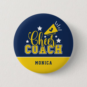 Cute Cheer Coach Personlig Royal Blue och Gult Knapp