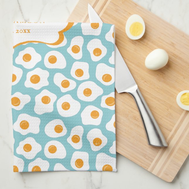 Cute Cheerful Eggs Mönster | Monogram Tea Towel Kökshandduk (Vikt i Fjärdedel)