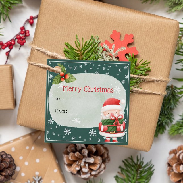 Cute Cheerful Red Jultomten God jul Gåvor Etiketter (Skapare uppladdad)