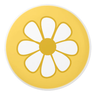 Cute Cheerful Retro Flower Mustard Gult White Knopp