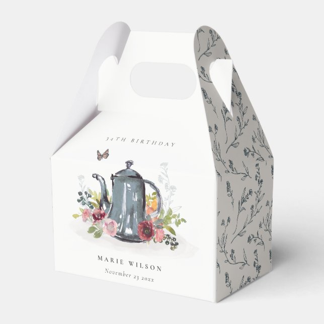 Cute Cheerful Ro Blommigt Tekanna vid alla åldrar Presentaskar (Framsidan Sidan)