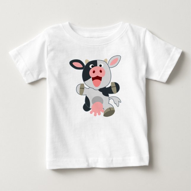 Cute Cheerful Tecknad Cow Baby T-shirt (Framsida)