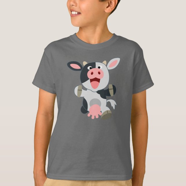 Cute Cheerful Tecknad Cow Children T-shirt (Framsida)