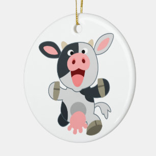 Cute Cheerful Tecknad Cow Julgransprydnad Keramik