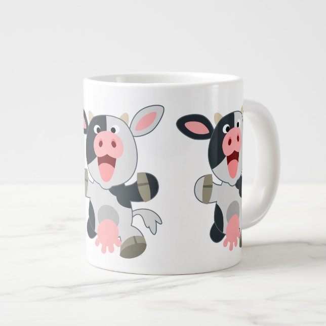 Cute Cheerful Tecknad Cow Jumbo Mugg (Framsida höger)
