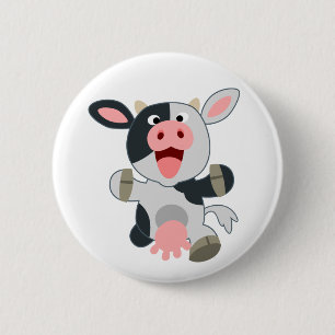 Cute Cheerful Tecknad Cow Knapp