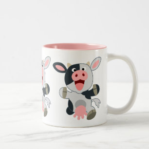 Cute Cheerful Tecknad Cow Två-Tonad Mugg