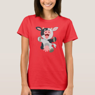 Cute Cheerful Tecknad Cow Women T-shirt