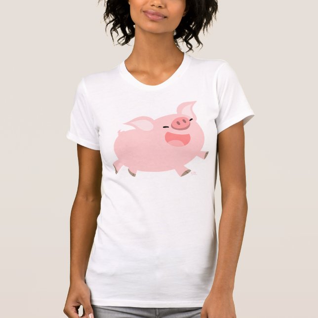 Cute Cheerful Tecknad Gris Kvinnor T-shirt (Framsida)
