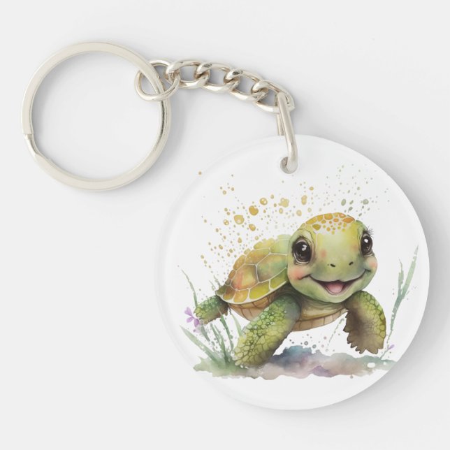 Cute Cheerful Tortoise Acrylic Keychain (Framsidan)